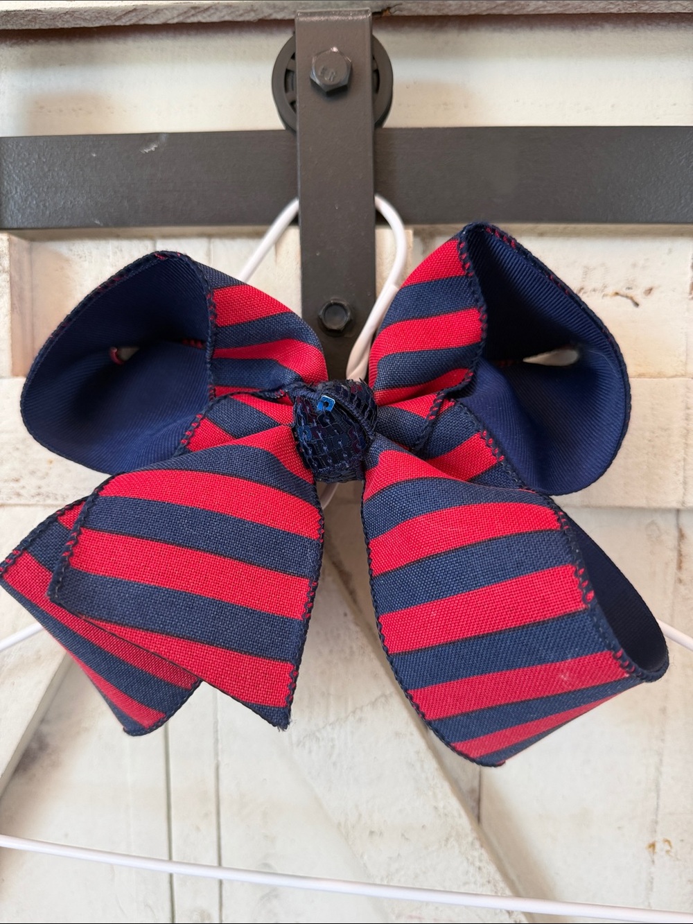 Navy and Red Striped Hair Bow Accessory